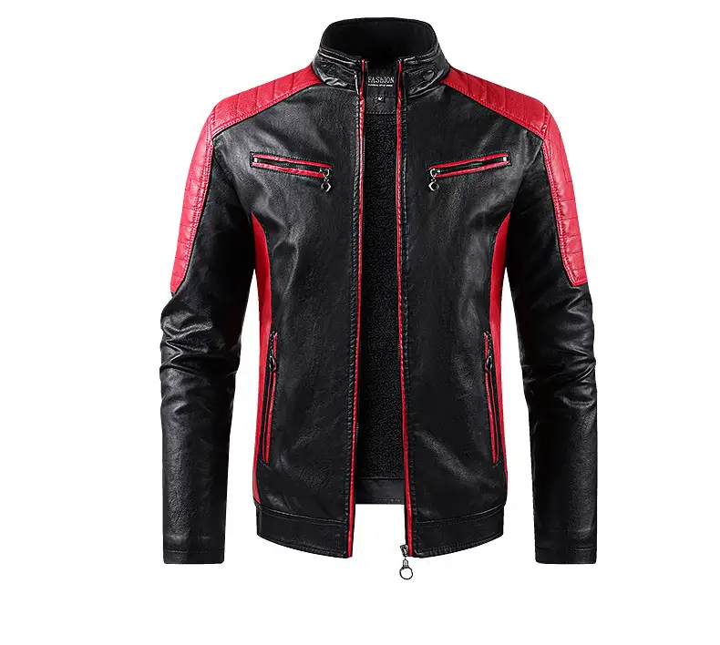 European Size Autumn And Winter Leisure Leather Men's Coat Fleece-lined