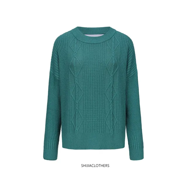 Long sleeve Women's Top Simple Woolen Emerald Green - Shop at LoveMi