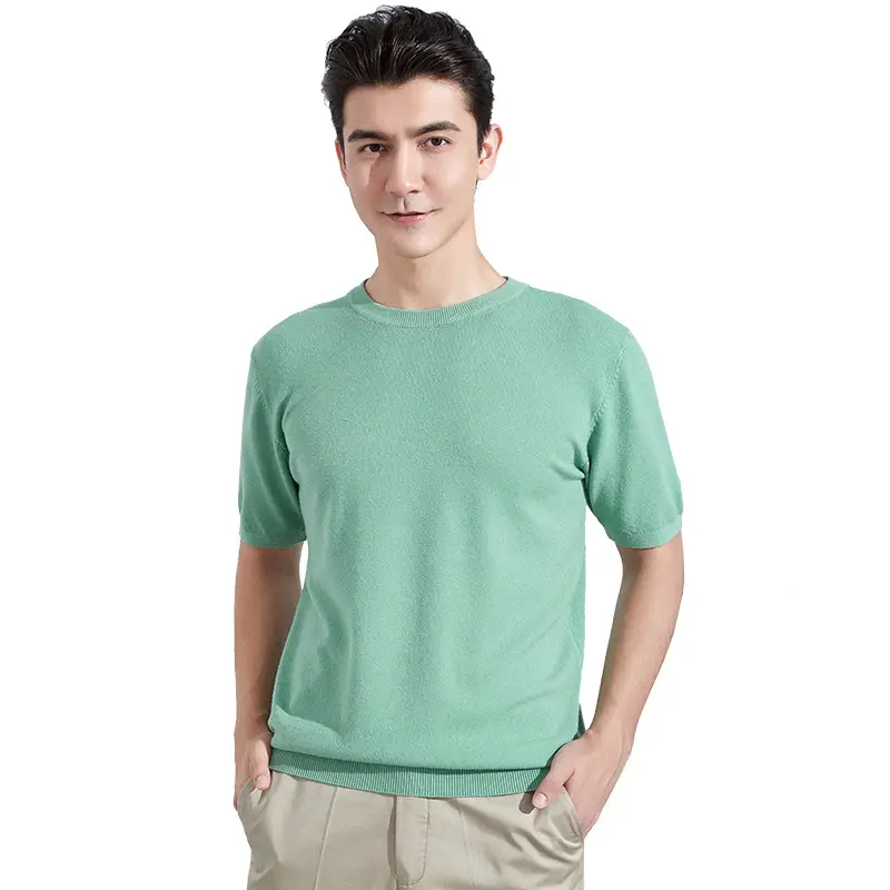 Men's Knitted Short Sleeve Solid Color Casual Loose-fitting T-shirt