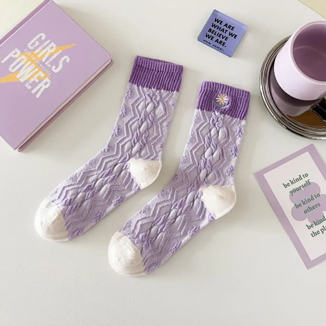 Original New Arrivals Purple Female Cotton Socks Flower Embroidery - Shop at LoveMi
