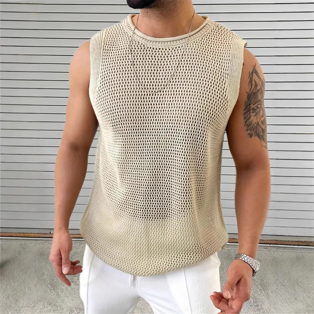 Hollow Knitted Vest Men's Loose Crew Neck Casual