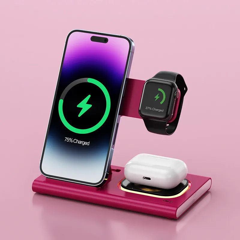3 IN 1 15W Wireless Charging Charger Magnetic Desktop Night Light Iwatch Fast Charging Stand Gift Customization – image 7