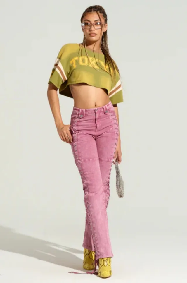 European And American Fashion Women's Wear Bandage Drawstring Jeans Peach S - Shop at LoveMi