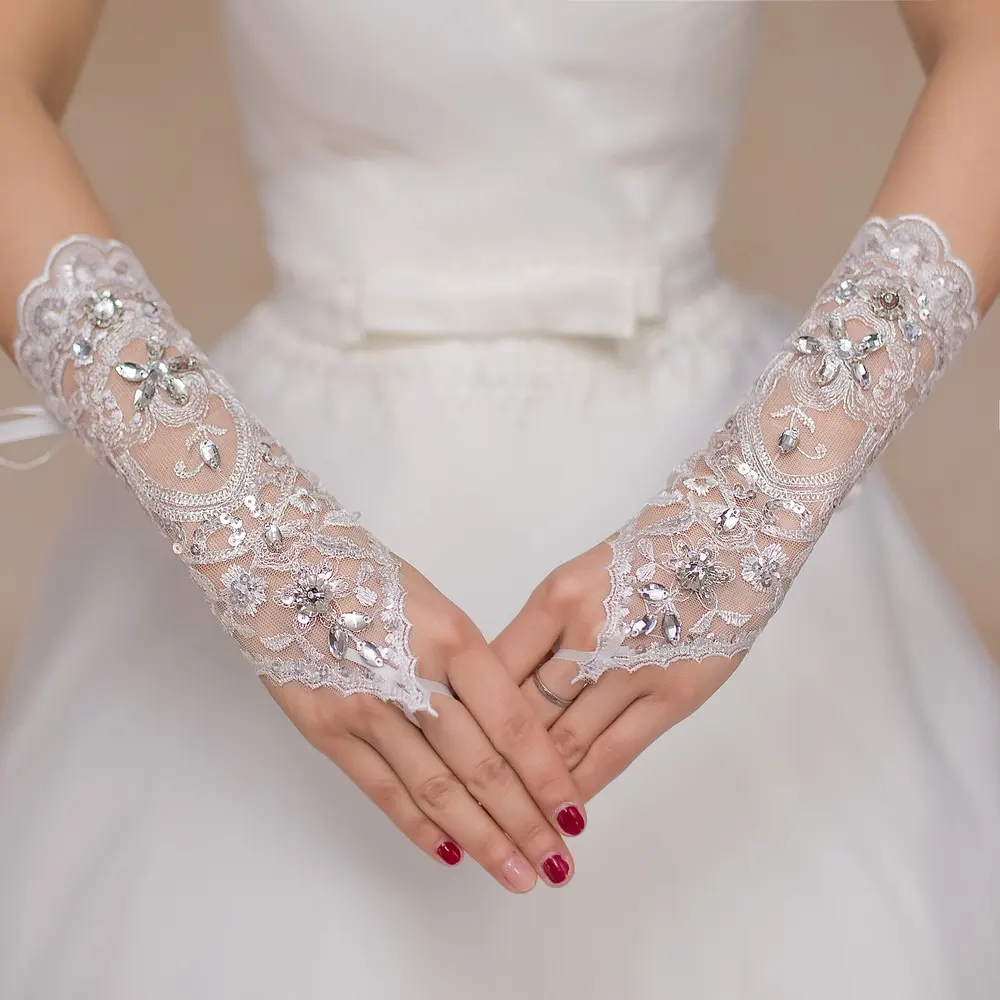 New Bridal Lace Sewing Diamond Wedding Gloves Short Accessories