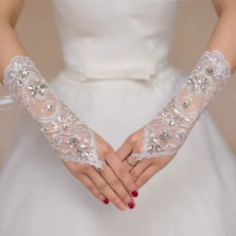 New Bridal Lace Sewing Diamond Wedding Gloves Short Accessories