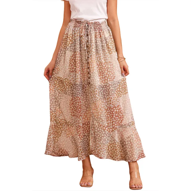 Bohemian Casual Pleating Button Split High Waist Long Dress For Women Lc721039 Apricot Yellow - Shop at LoveMi