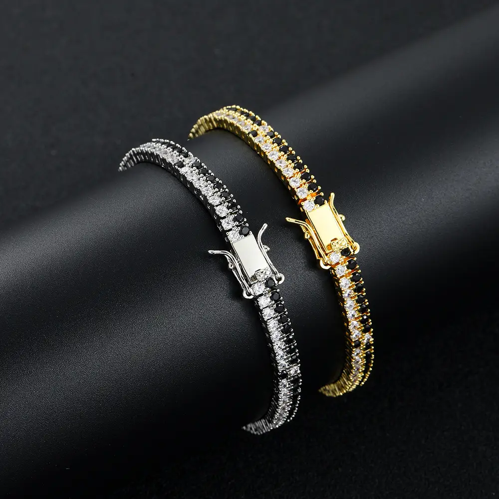 Euro-American Hip-Hop Jewelry Black And White Zircon Tennis Bracelet