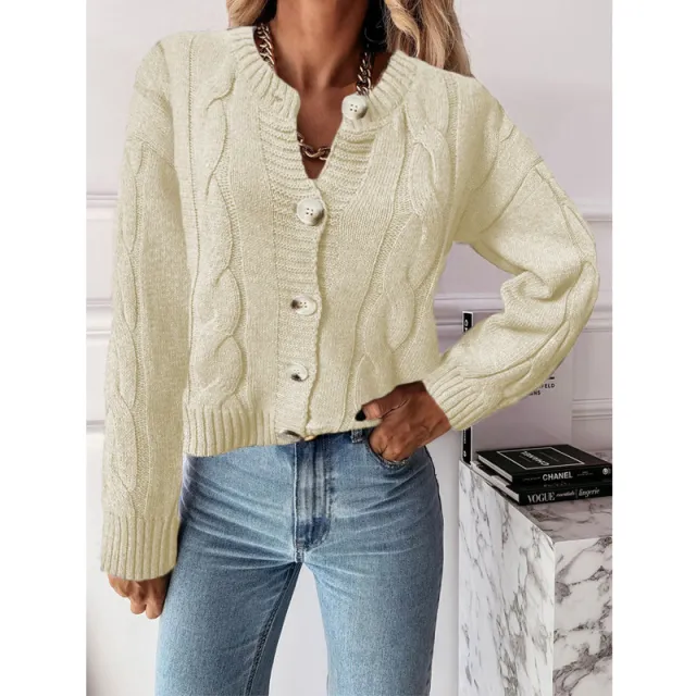 Autumn And Winter Sweater Knitted Cardigan Jacket Apricot - Shop at LoveMi