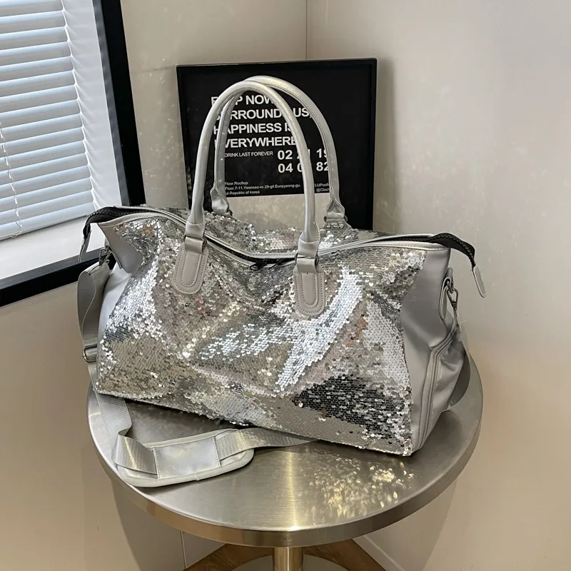 Sequined Travel Workout Fashion Shoulder Bag - Silver