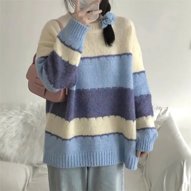 Autumn Crew Neck Pullover Couple Sweater Japanese Lazy Style Apricot - Shop at LoveMi
