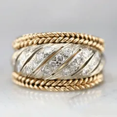 Fashion Two-tone Electroplated Line Ring - Gold - View 1