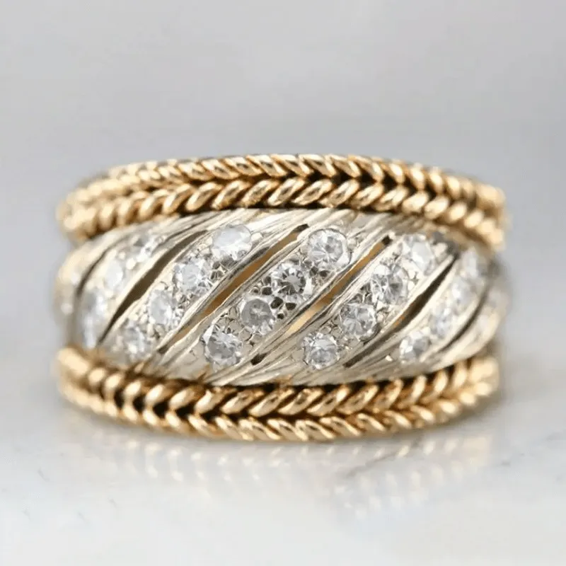 Fashion Two-tone Electroplated Line Ring - Gold