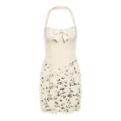 European And American Style Sexy Niche Personality Street Slimming Slim Halter Dress - Apricot - View 1