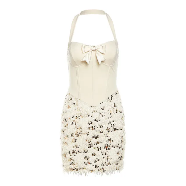 European And American Style Sexy Niche Personality Street Slimming Slim Halter Dress Apricot - Shop at LoveMi