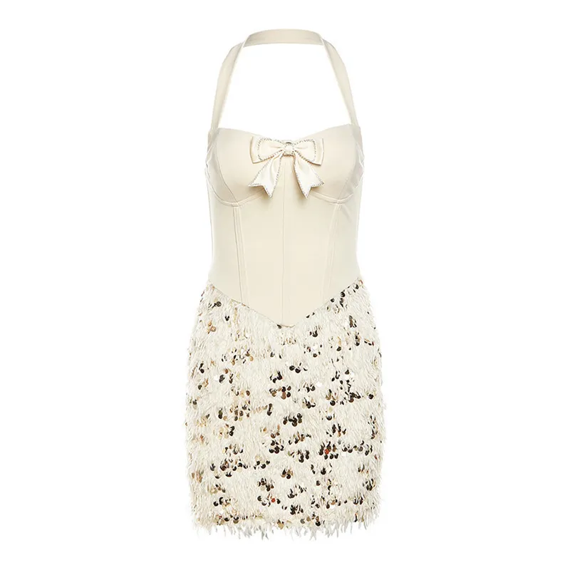 European And American Style Sexy Niche Personality Street Slimming Slim Halter Dress - Apricot