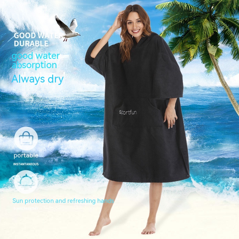 Swimming Beach Cloak Changing Robe Windbreaker Microfiber Thick Cloak Swimsuit Changing Robe Black - Shop at LoveMi