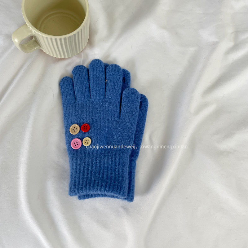 Button Gloves Dark Blue