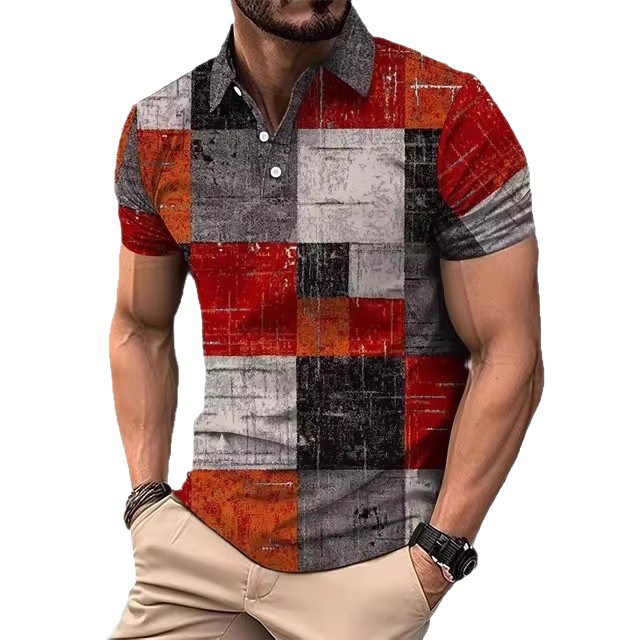 Mens Casual Printed Striped Polo Shirt