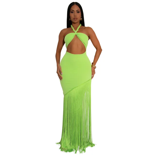 Summer Tassel Stitching Tube Top Dress Green - Shop at LoveMi