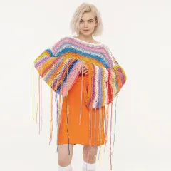 Women's Clothes Rainbow Tassel Vacation Style Loose Sweater - Orange - View 1
