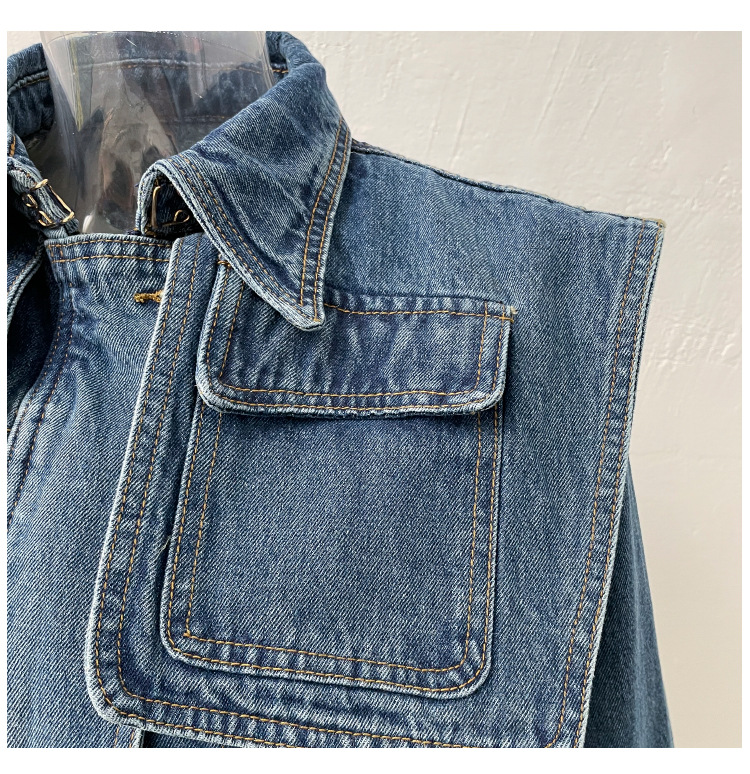 Title 6, Cape Pocket Decoration Pleated Zipper Denim Coa...