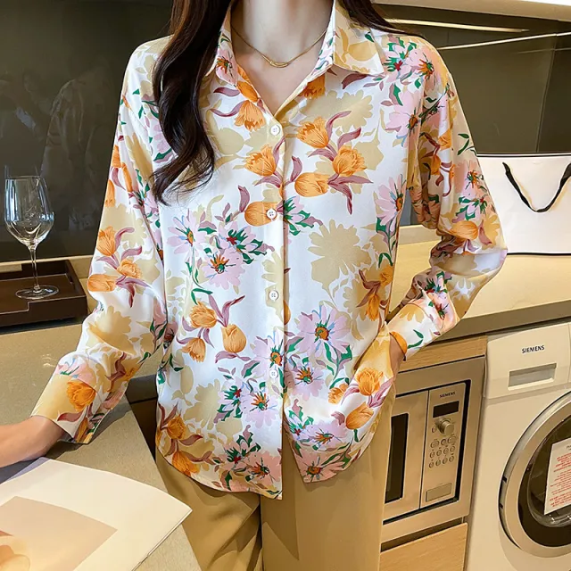 Flavor Printed Long Sleeve Tulip Shirt Tulip L - Shop at LoveMi