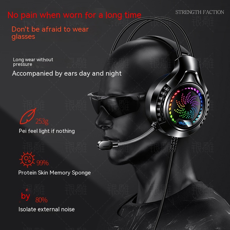 Vista 16 de Silver Eagle Q7 Head-mounted Computer Earphone With Microphone Luminous Channel USB Gaming Headset
