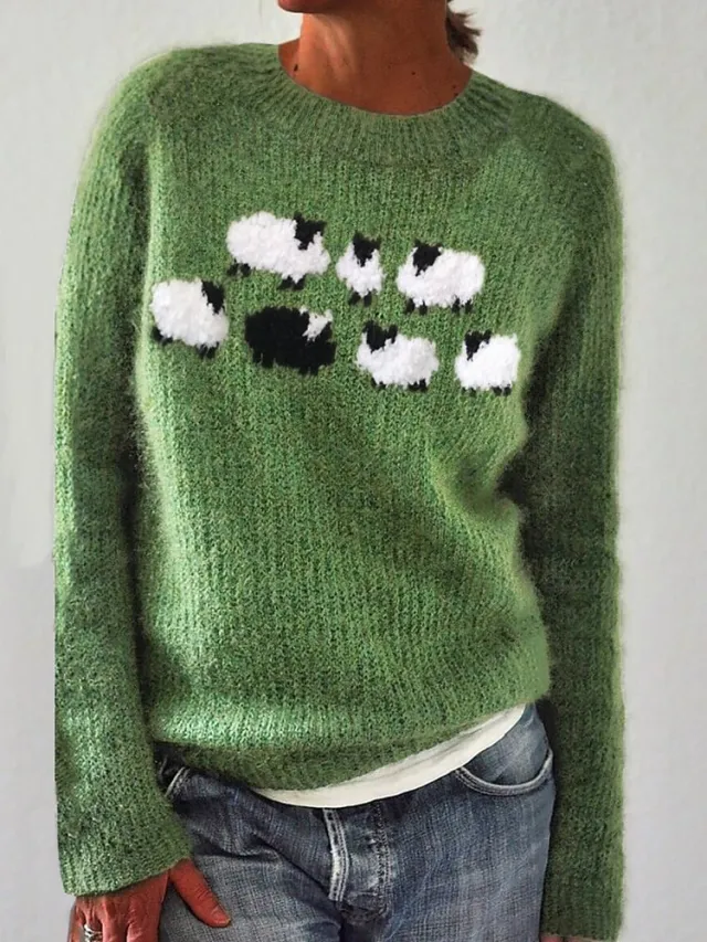 Women's Printed Wear Crew Neck Casual Sweater Jlnwy12Sx91 5Xl - Shop at LoveMi