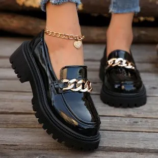 Shallow Mouth Round Head Slip on Thick Bottom For Outdoors Fashion Shoes Black - Shop at LoveMi
