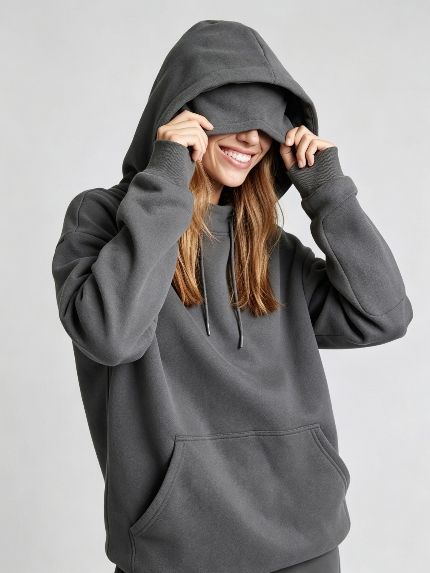 Women's fleece-lined hooded pullover final product view