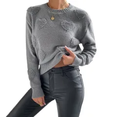Women's Autumn And Winter Peach Heart Sweater Pullover Long Sleeve Top - Grey - View 1