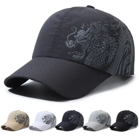 Hat Men's Chinese Style Printed Dragon Baseball Cap Polyester