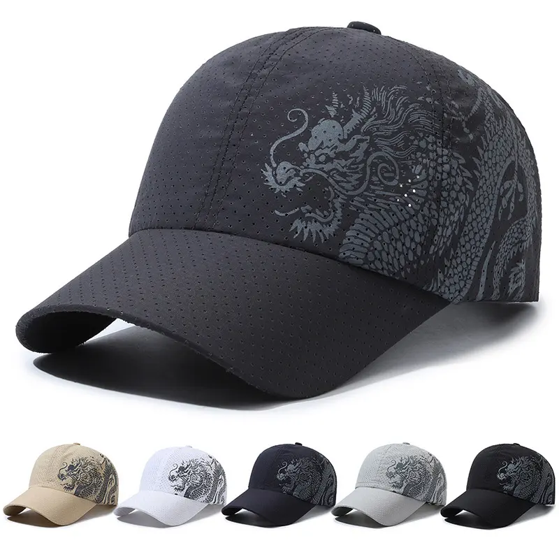 Hat Men's Chinese Style Printed Dragon Baseball Cap Polyester