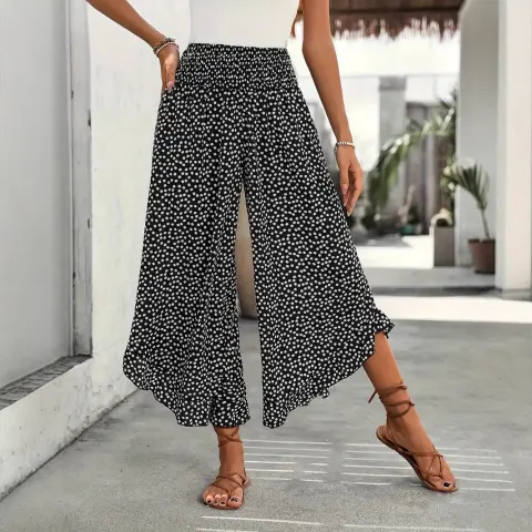 Casual Polka-dot Loose-fitting High Waist Tight Wide Leg Pants