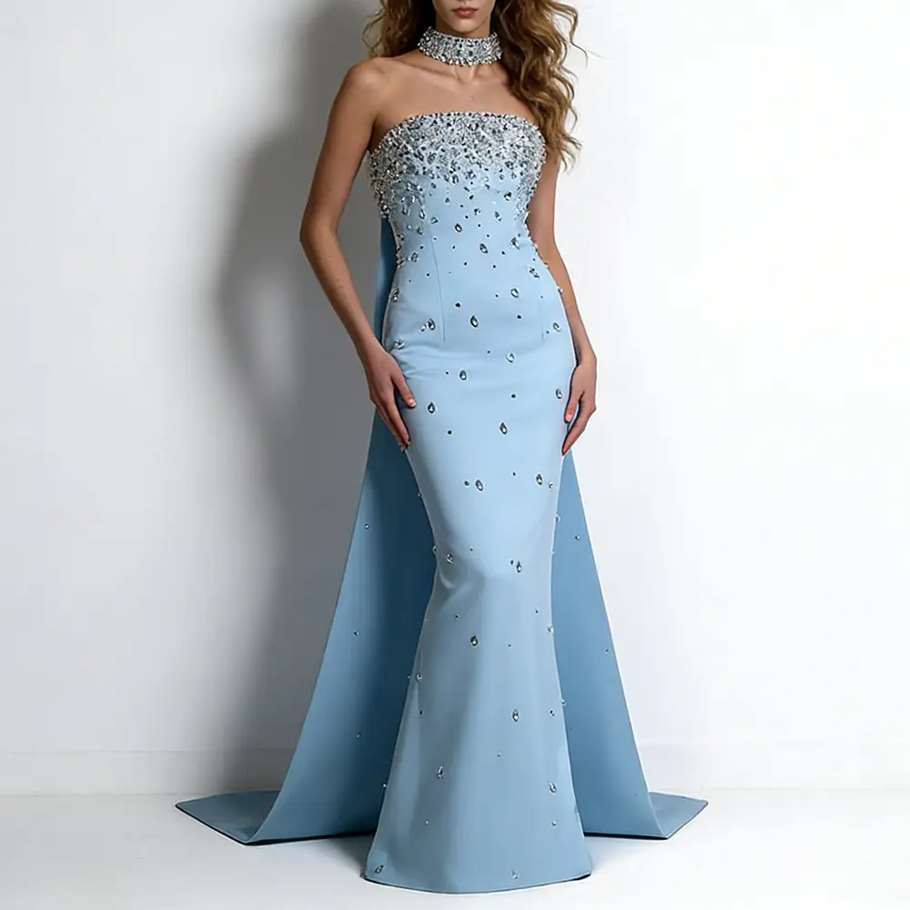 Long Beaded And Diamond-encrusted Evening Gown