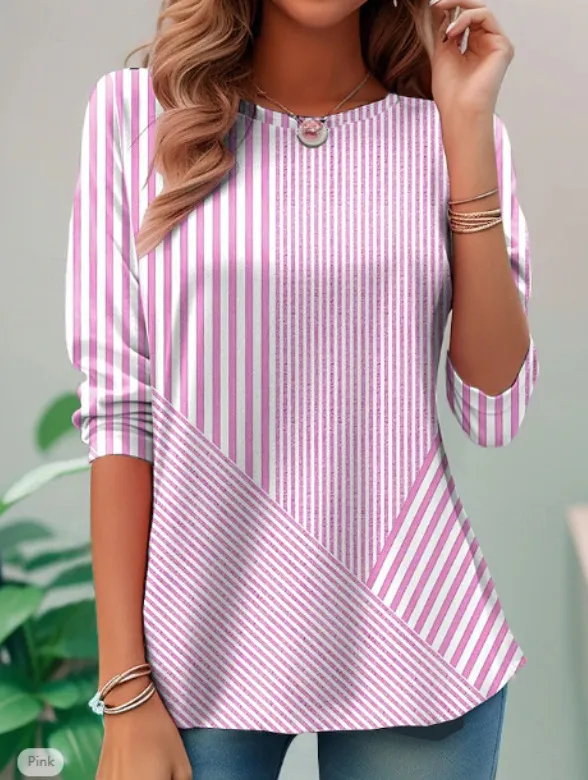 Cardigan V neck Shirt Asymmetric Striped Stitching Cotton And Linen Top Tx11Arw - Shop at LoveMi