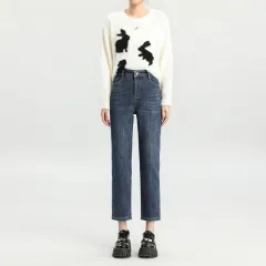 Fleece-lined Thick Cropped Jeans For Women - Blue, Fleece Lining - View 1