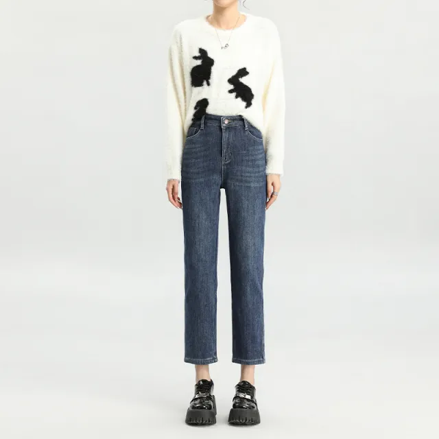Fleece lined Thick Cropped Jeans For Women Blue, Fleece Lining - Shop at LoveMi