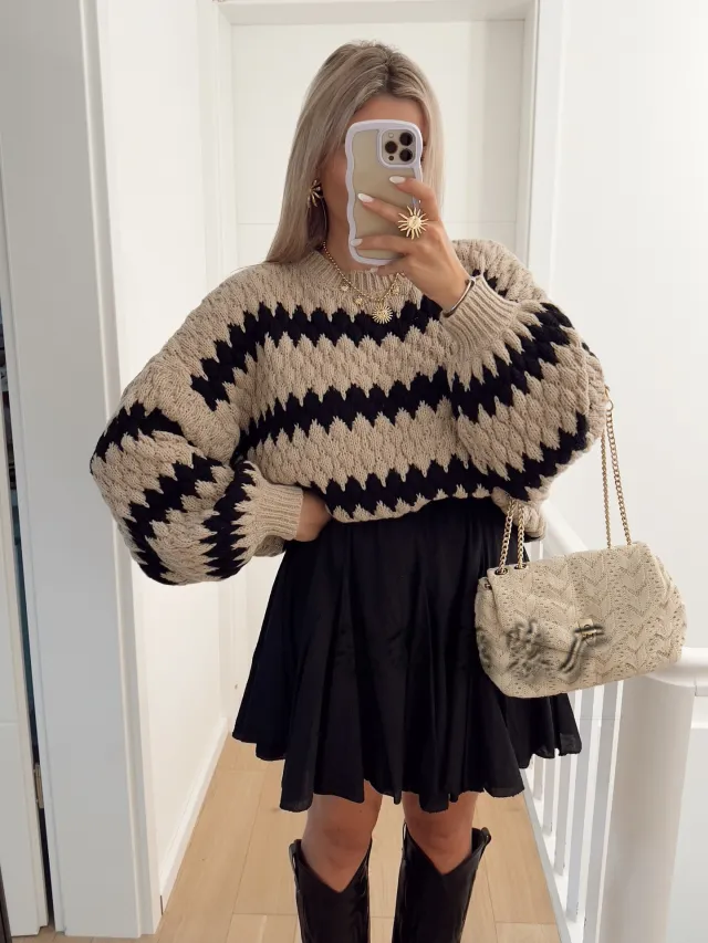 Women's Knitted Pullover Striped Loose Sweater Khaki - Shop at LoveMi