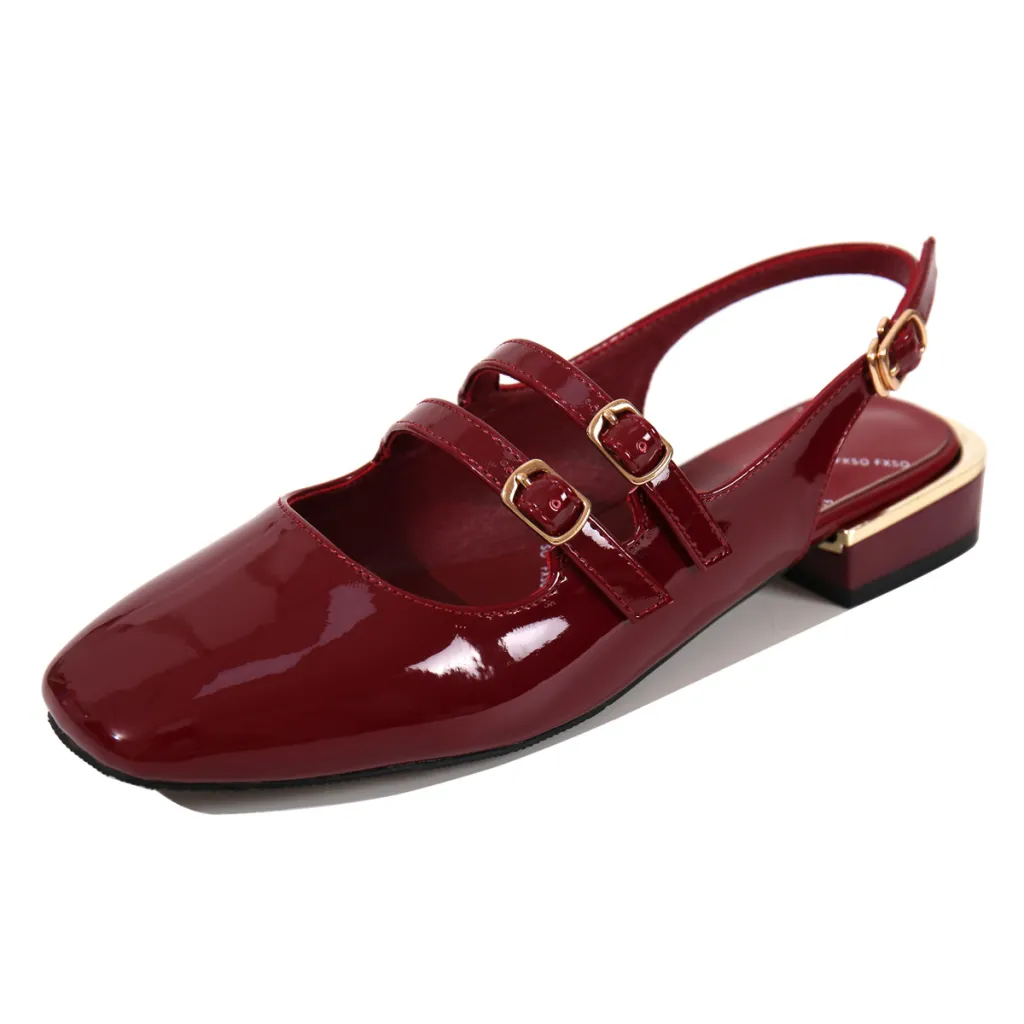 Women's Square-toe Low-block-heeled Closed-toe Pumps - Wine