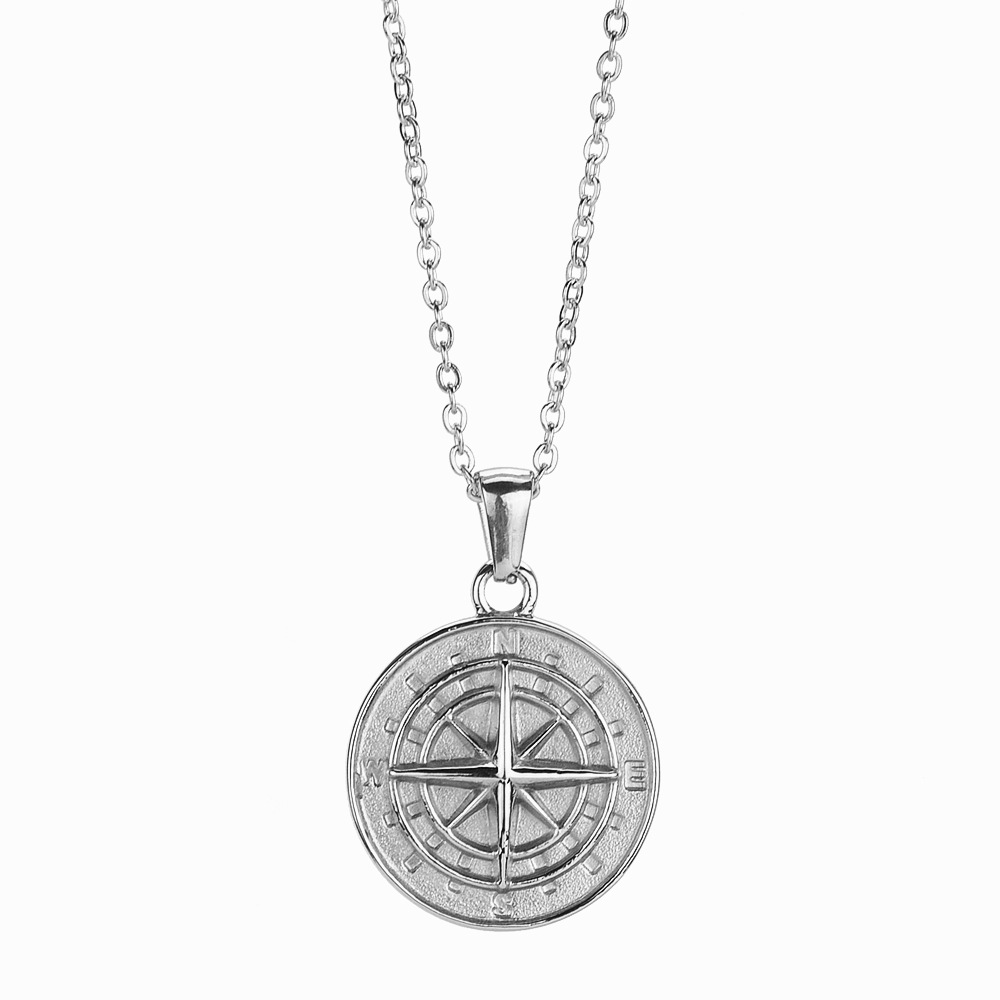 Titanium Steel Compass Pendant Necklace (Black pendant)