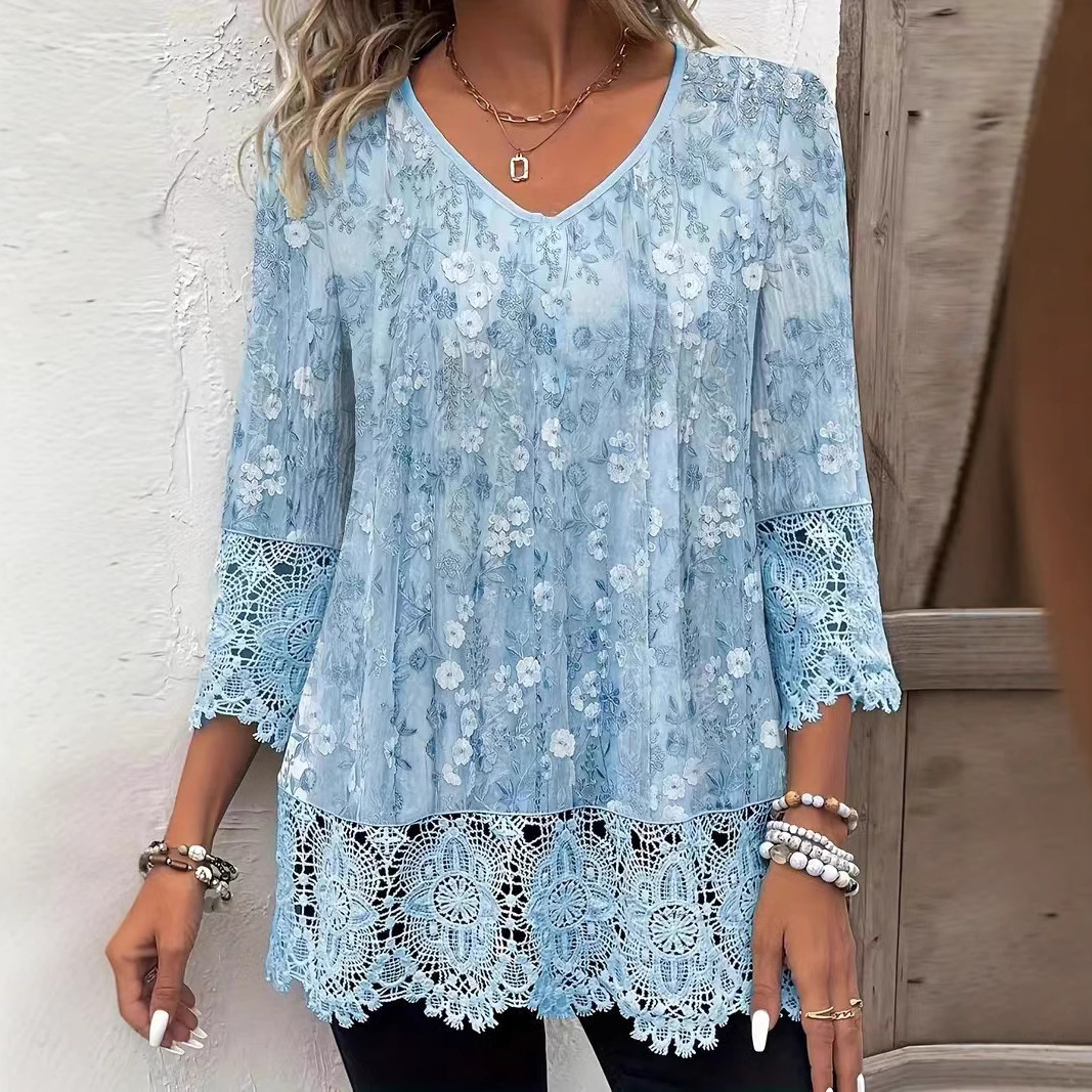 V-neck Lace Lace-collared Blouse