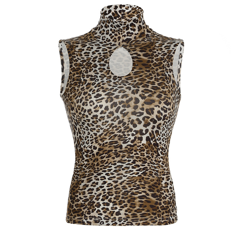 European And American Slimming Leopard Print Sleeveless Top For Women