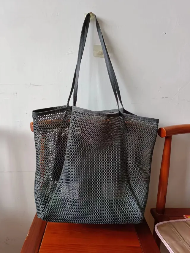 Beach Mesh Handbag Casual Women's Foldable Shoulder Bag Gray - Shop at LoveMi