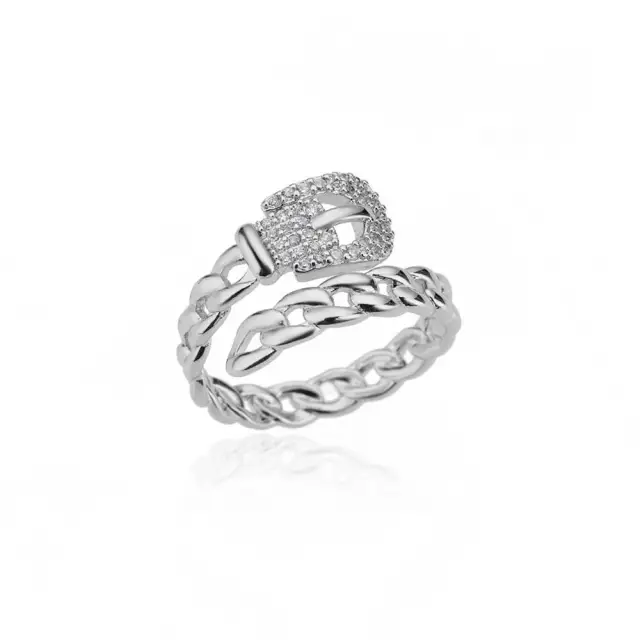 Niche Lightweight Luxury Micro set Zirconia Belt Open Ring For Women, Minimalist Style Finger Ring Accessory Platinum 1 - Shop at LoveMi