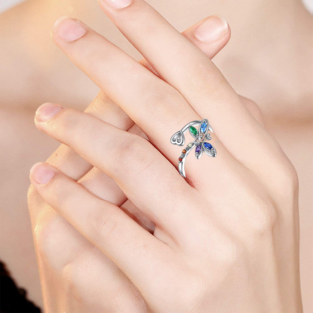 Simple New Colorful Crystals Butterfly Ring