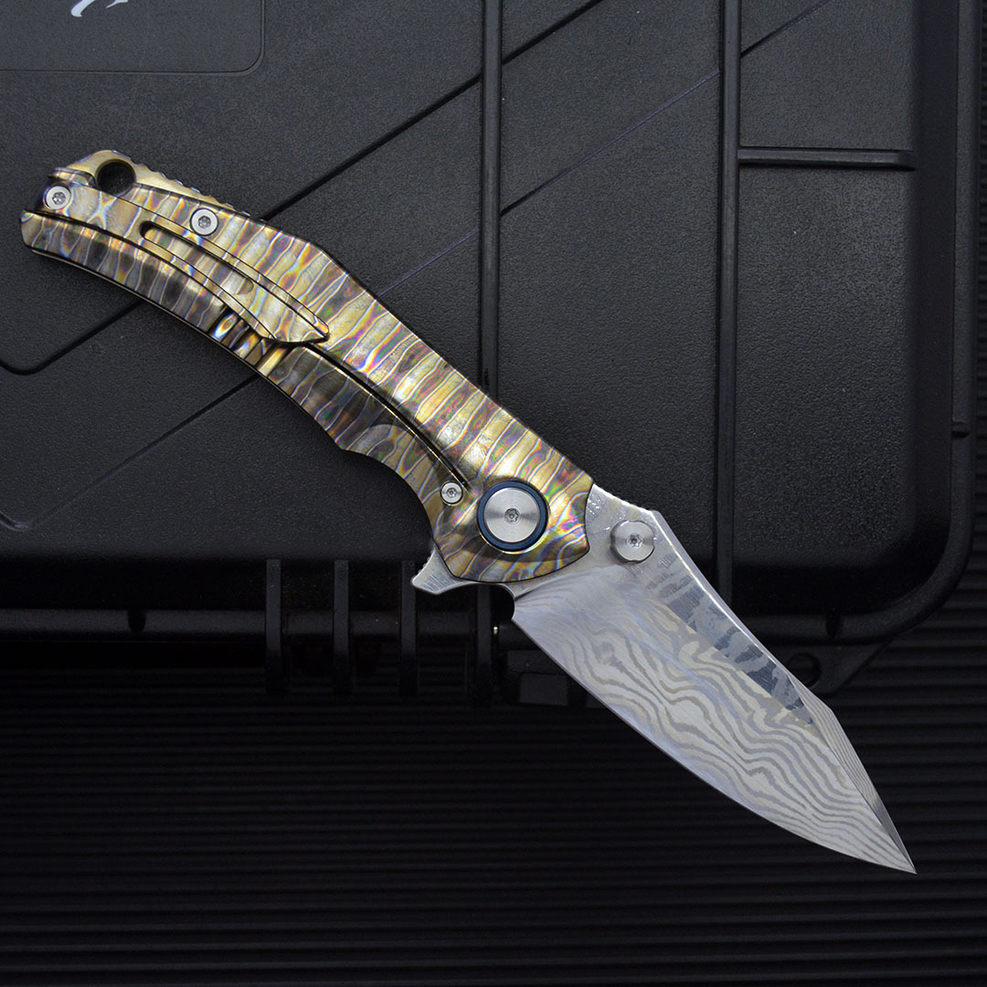 Anker Titanium Alloy Damascus Steel Outdoor Camping Folding Knife