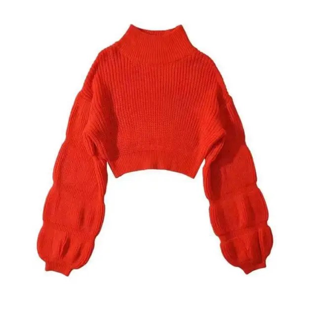 Women's Turtleneck Lantern Sleeve Versatile Style Red - Shop at LoveMi