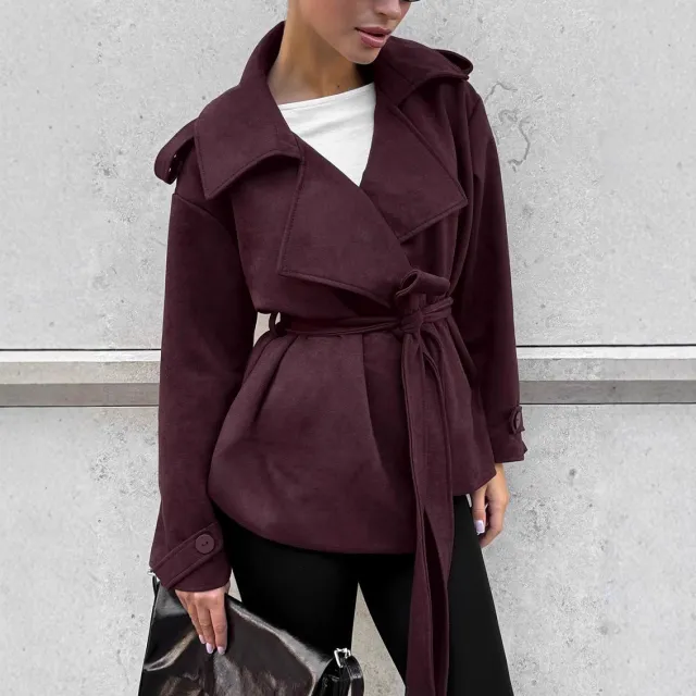 Winter Commuter Thickened Blazer Collar Coat Workwear Women's Dress Wine Red - Shop at LoveMi