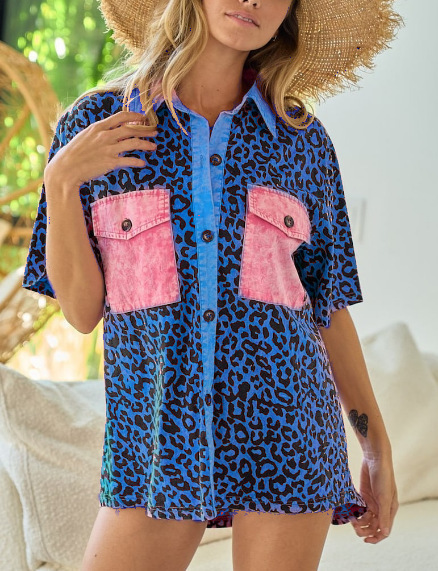 Womens Leopard-print Patchwork With Pockets And Print